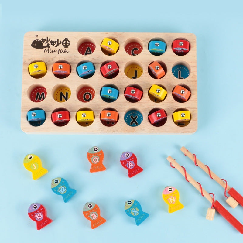 Children's Wooden Magnetic Fishing Game Fine Motor Skill Toy Letter Color Classification Montessori