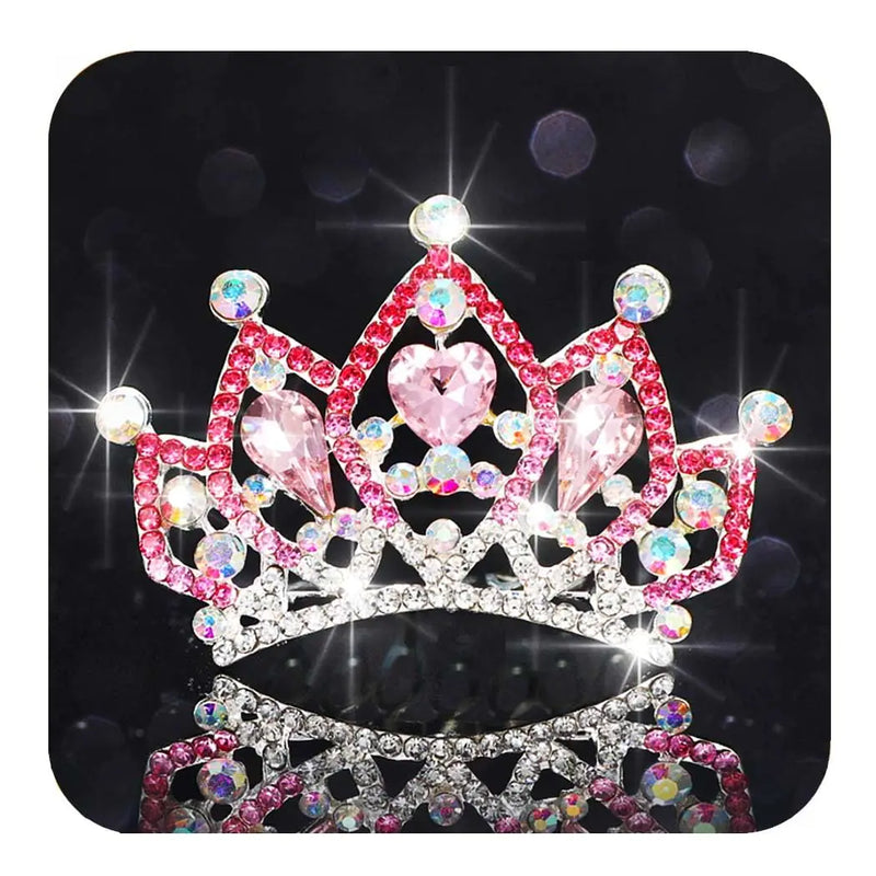 Kilshye Princess Tiara Comb Small Crystal Girls Crown Hair Combs Rhinestone Birthday Prom Tiaras Headband for Kids (Pink)