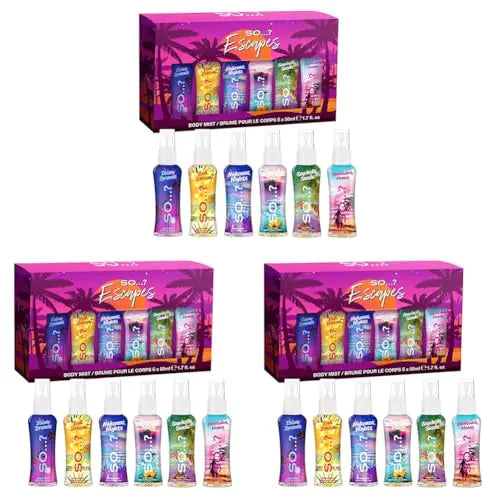 So...?…?… Escapes Body Mist Gift Set - Perfumes for Women - Everyday Body Spray for Women - Vegan Cruelty-Free - Fragrance Gifts for Women - 6 pcs (Pack of 3)