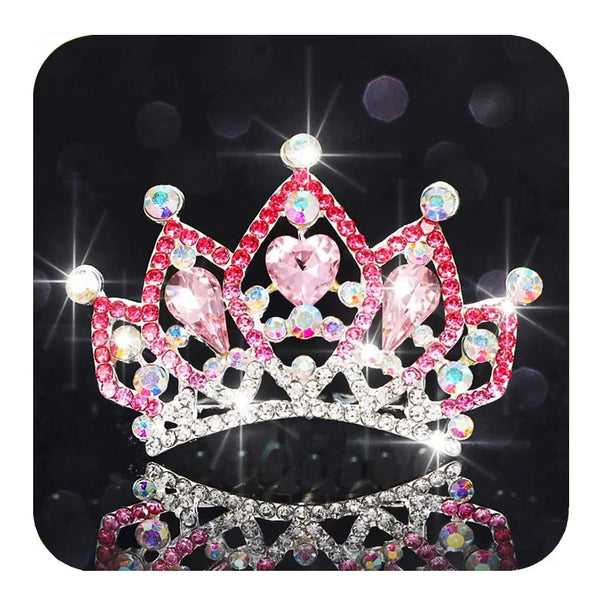 Kilshye Princess Tiara Comb Small Crystal Girls Crown Hair Combs Rhinestone Birthday Prom Tiaras Headband for Kids (Pink)