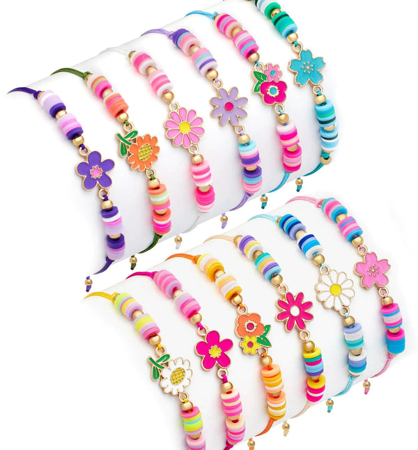 KELENO 12 Pcs Kids Bracelet for Girls Toddler Jewelry Groovy Flower Princess Party Favors Friendship Bracelets Adjustable Pretend Play Goodie Bag Classroom Reward