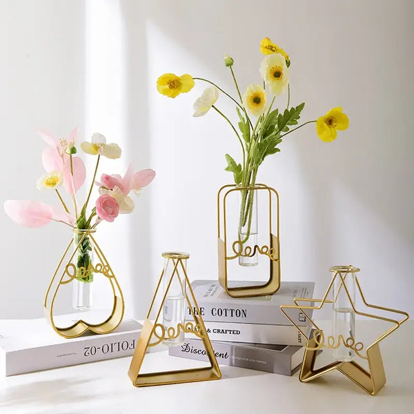 Nordic Metal and Glass Flower Vase for Home Decor