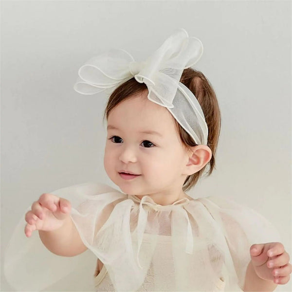 ICKEYOU Lace Bow Baby Girls Headband Cute Floral Bow-Knot Hairband Soft Lace Newborn Infants Toddlers Kids Christening Baptism Party Hair Accessories