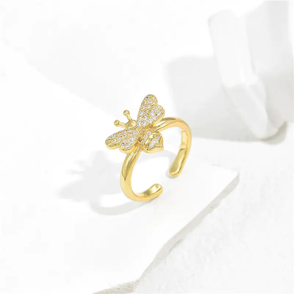 Copper Plated Gold Micro Inlaid Zircon Bee Ring