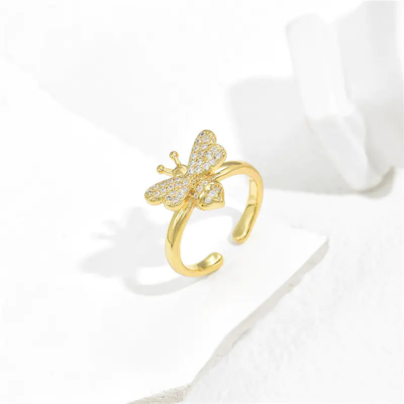 Copper Plated Gold Micro Inlaid Zircon Bee Ring